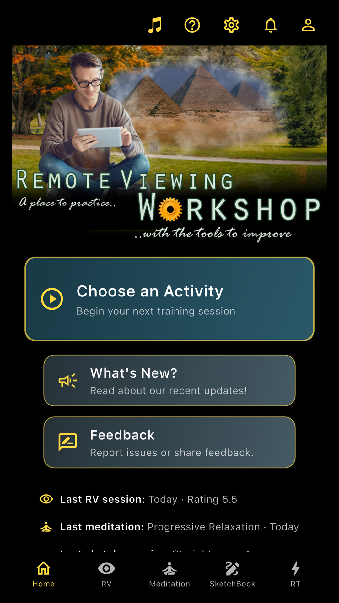 Remote Viewing Workshop home screen